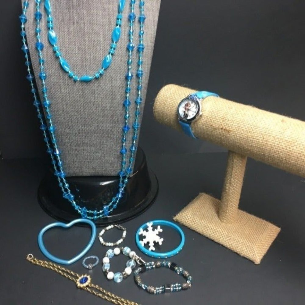 Frozen Elsa Jewelry Lot Watch Blue Snowflake Flower Heart Ring Bracelet Necklace